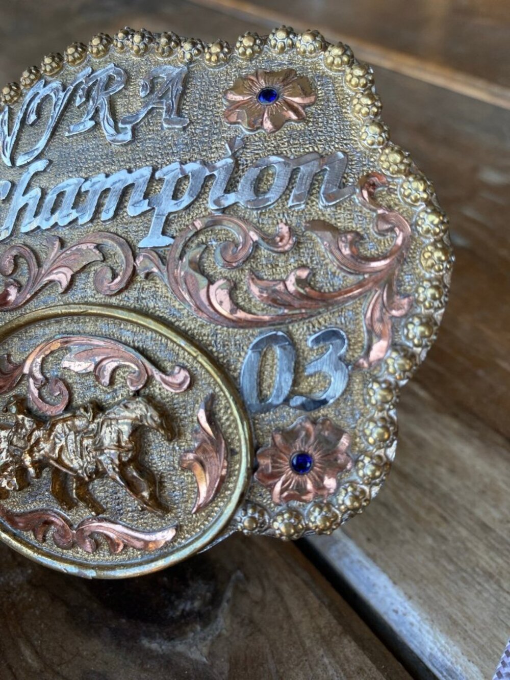 2003 Dale Chavez NYRA Sr Champion Steer Wrestling Rodeo Trophy Buckle
